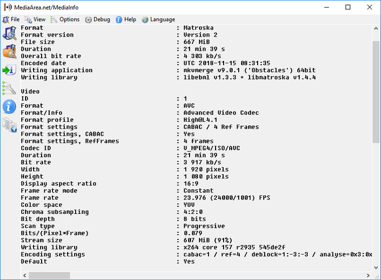 saber bitrate fichero con mediainfo